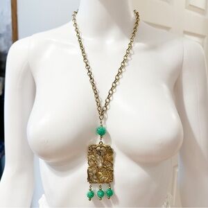 Judy Lee Victorian Revival Asian Style Carved Pendant Faux Peking Jade Beads